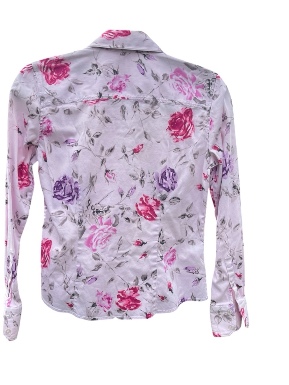 Ann Taylor Lavender Floral Button-Down Career Shirt with Pink & Purple Roses, 4 - Picture 4 of 7